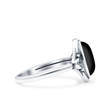 Vintage Style Petite Dainty Simulated Black Onyx Ring Solid Oval Oxidized 925 Sterling Silver